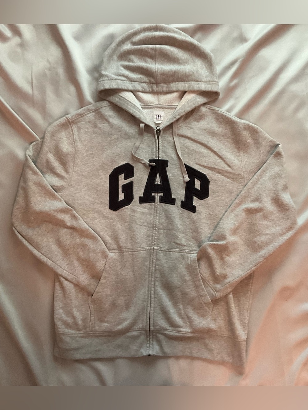 GAP Light Gray Full-Zip Hoodie with Black Logo
